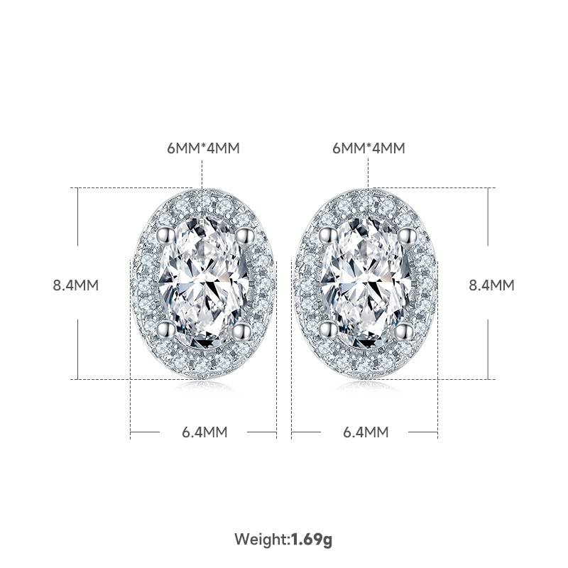 Light luxury egg shaped S925 silver plated platinum Moissanite diamond pendant earring set